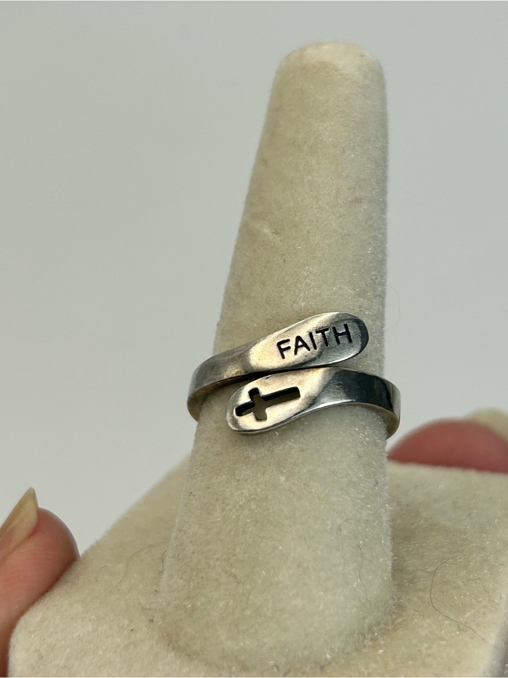 Sterling Silver 'Faith' Cross Wrap Ring Size 5.5 Stamped S925